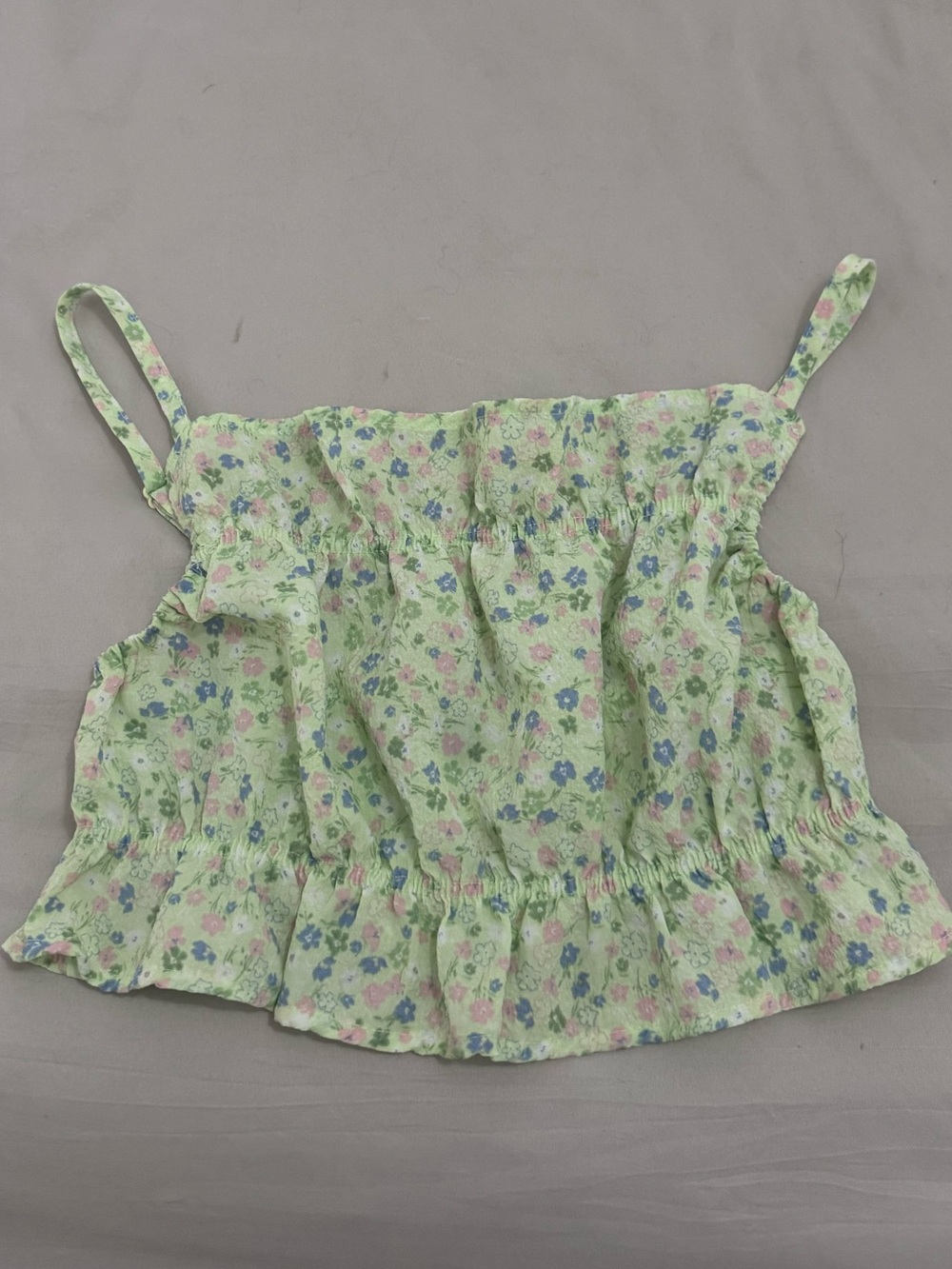 H&M Pastel Green Floral Smocked Crop Top